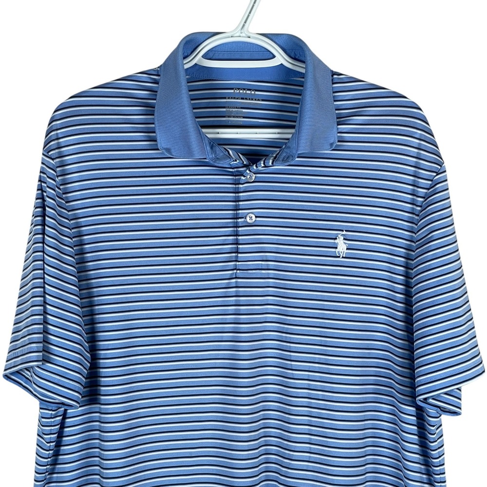 Polo Ralph Lauren Performance Golf Shirt Mens L Blue Striped Stretch read